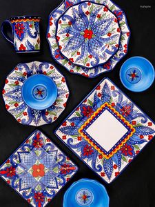 Din sets sets Antowall Europees keramisch dinerbord Huishouden Handgeschilderde grote westerse steak Lotus Square Export servies