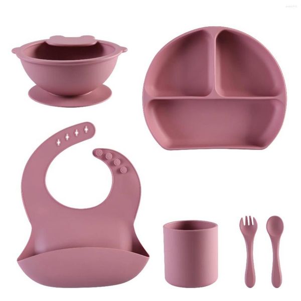 Ensembles de vaisselle ensemble d'alimentation pour bébé Silicone de qualité sans BPA non toxique comprend bavoir assiette divisée napperon tasse enfant en bas âge auto