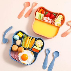 Din sets sets babyvoedingstaarden set cartoon borden kinderen gerechten kinderen anti-training eet bowl lepel vorkproducten