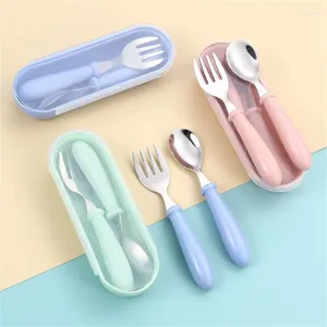 Ensembles de vaisselle vaisselle pour bébé avec boîte couleur bonbon fourchette cuillère pour enfants Simple et frais pour enfants bébés