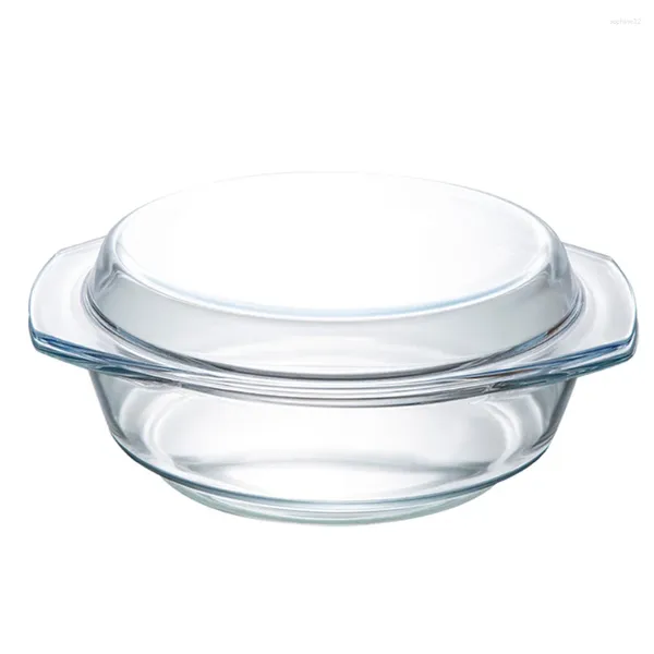 Juegos de vajilla Bandejas para hornear Tazón de vidrio templado Microondas Comedor Utensilios de cocina Olla resistente al calor Blanco