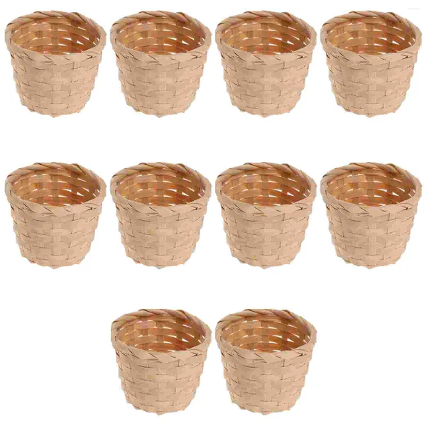 Ensembles de vaisselle bambou Mini panier à fleurs maison décorative porte-fruits boîte de rangement à la main intérieur Premium plantes artificielles