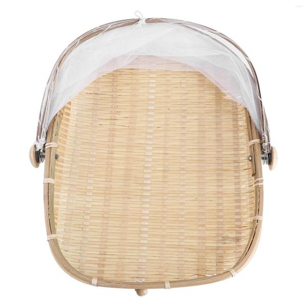 Ensembles de vaisselle panier de rangement en bambou pliable porte-légumes secs articles ménagers tissage anti-mouches créatif