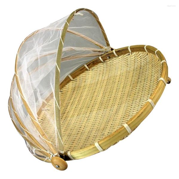 Ensembles de vaisselle panier de rangement en bambou paniers anti-insectes produits plateau rond en bois organisateur de couverture tente de Camping en plein air