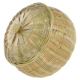 Ensembles de vaisselle Panier de citrouille Round avec couvercle Bamboo Paniers pour tisser le rangement tissé de l'organisateur de la recherche d'organisateur