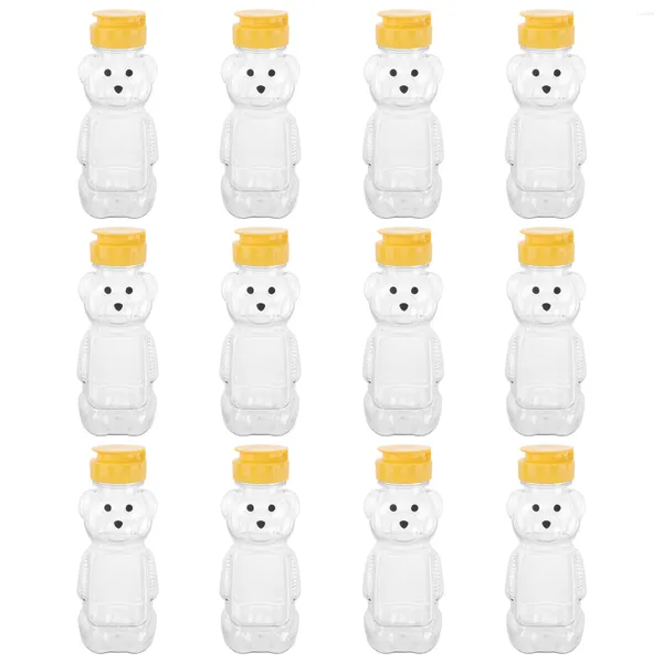 Ensembles de vaisselle ours bouteille 12 pièces miel presser bouteilles vides avec couvercle 240 ml Condiment Sauce moutarde confiture distributeur