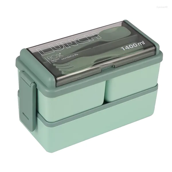 Ensembles de vaisselle Bento Box Kit 47.35OZ Adult Lunch 3 Compartiments Meal Prep Containers Pour Adultes Vert