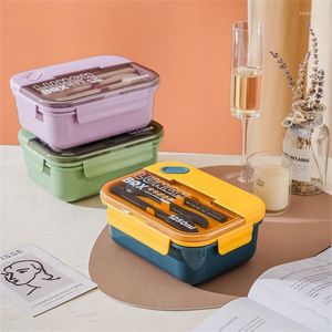 Ensembles de vaisselle Bento Box Lunch avec cuillère à fourche fuite à caractéristique Portable Microwavable Étudiant travailleur de bureau Conteneurs Couvreries