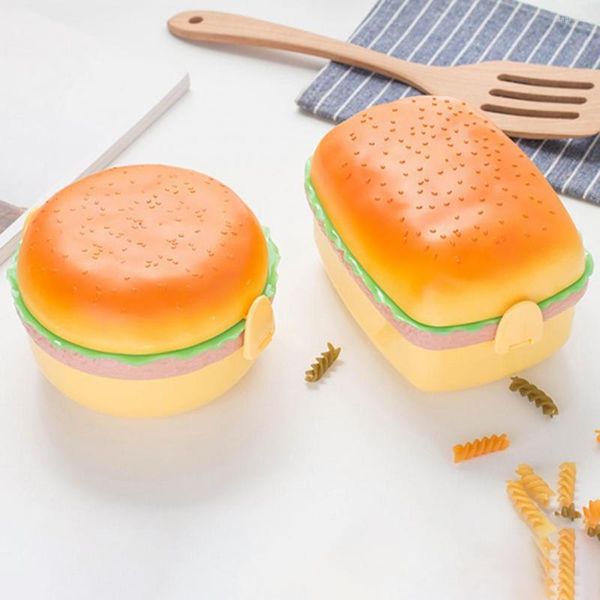 Juegos de vajilla Bento Box Plástico PP Forma de hamburguesa Almuerzo Capas múltiples 120 grados Celsius Contenedor para microondas