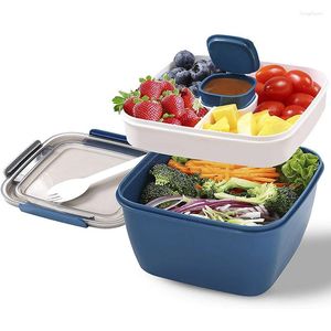 Servies Sets Bento Lunchbox Salade Container Voor BPA Gratis Lekvrije Dressing Met Smart Lock Herbruikbare Spork