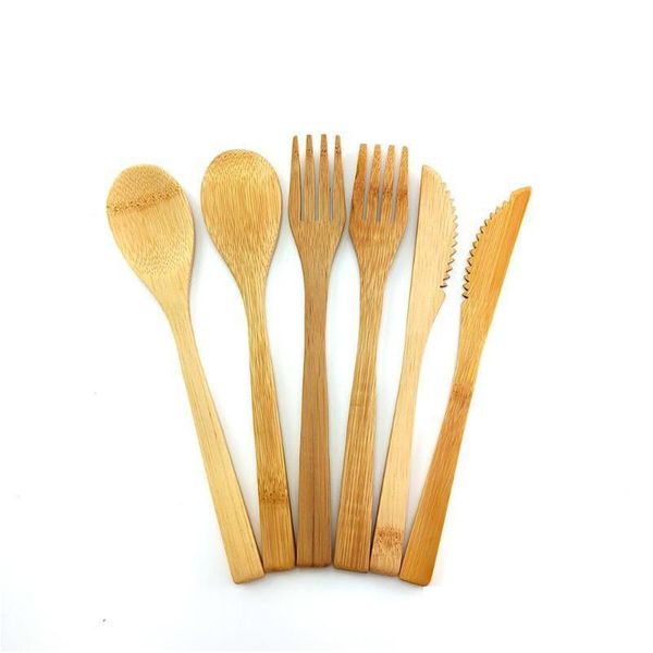 Conjuntos de vajilla Biodegradable Totalmente Bambú 3 piezas Juego de cubiertos Apto para lavavajillas Tenedor Cuchara Cuchillo Ecológico Coco Utensilio de madera Dr DH4XI