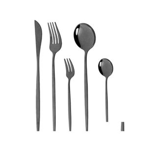 Ensembles De Vaisselle Noir 18/10/Set 5 Pcs Fourchette Salade En Acier Inoxydable Service À Café Couteau Couverts Cuisine Maison Cuillère Vaisselle Dîner Goutte De Dhppm