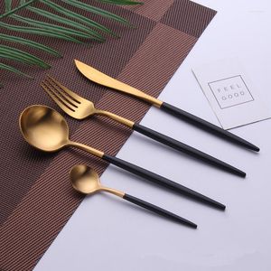 Dijksets Sets Black Gold bestek Set Kersttheel theelepels Forks Lepels Knives 18/10 Roestvrij staal Zilverwerk Diner