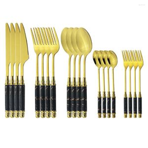 Din sets Black Gold Kitchen servies Keramiek Handgreep Cake Fork Tea Spoons Knives Set roestvrijstalen bestek diner