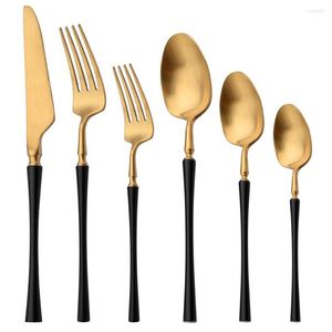 Dijkartikelen Sets Black Gold Roestvrij 18/10 Steel bestek Set Flatware Fork Lepel Mes Mat Table Tree Kitchen Thee Coffee