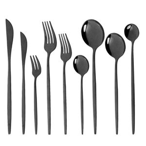 Ensembles de vaisselle Ensemble de couverts de luxe noir 18/10 couverts en acier inoxydable maison Dessert fourchette cuillère couteau cuisine dîner ensemble de vaisselle