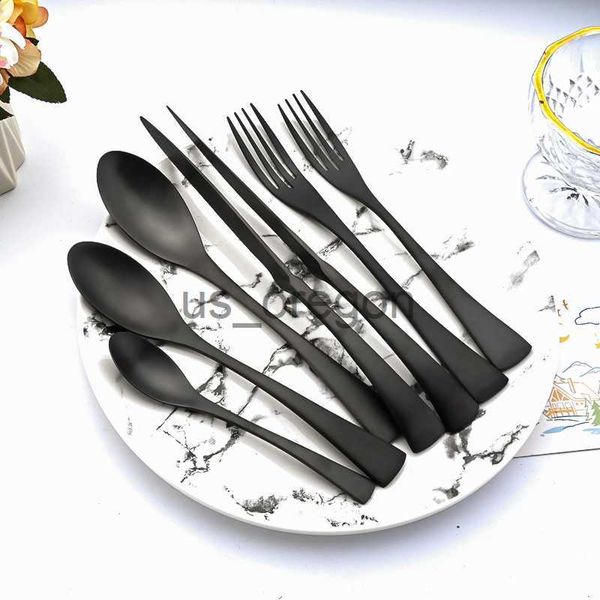 Ensembles de vaisselle noir mat 304 ensemble de couverts en acier inoxydable couleur mélangée ensemble de couteaux fourchette cuillère couverts maison ustensiles de cuisine x0703