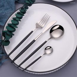 Dijksets Zwart zilveren 4 stuks Goud bestek Set roestvrijstalen lunch flatware vork lepel mes servies