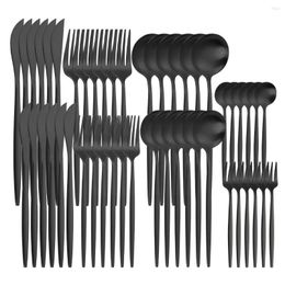 Juegos de vajilla Juego de cubiertos de acero inoxidable negro 48 piezas Tenedores de postre de cocina Cuchillos Cucharas Vajilla Cubiertos de plata mate