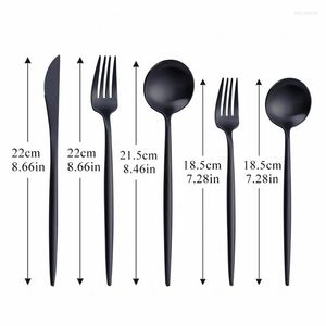 Dijksets Black stalen bestek Set 18/10 Matte keuken Volledig lepel mes Dikke tafelwerk lepels Forks Forks Knives Flatware