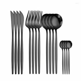 Dijksets Black Tableware Forks Forks Knives Lepels bestek diner set roestvrij staal keuken flatware 16 stks luxuu