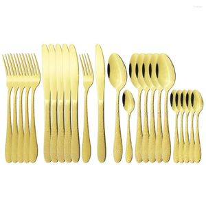 Dijksets Zwart tafelwerk roestvrijstalen bestek set vorken messen lepels keukendiner 24 stks reliëf flatware