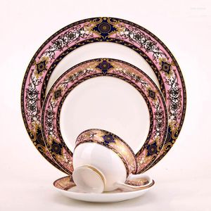 Dijkartikelen Sets Bone China Roze platte biefstuk Saladvak Set snel pastagerechten en Cup Western Style Container 1 stks