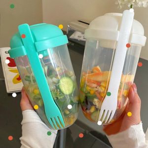 Dijksiesets Bottle Saladcontainer voor lunchbeker getypt als Bento Box met vork en sausbeker