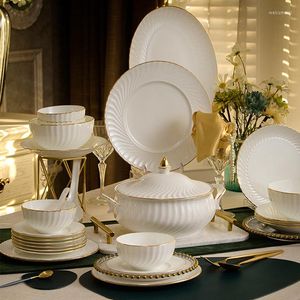 Ensembles de vaisselle bol et vaisselle ensemble porcelaine vaisselle Jingdezhen lumière luxe Simple dessiné à la main or céramique baguettes plaque