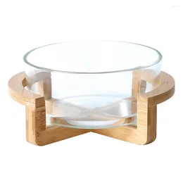 Ensembles de vaisselle Salade de bol avec plate-forme de base de table de table ménage en verre bambou dessert couverts transparents