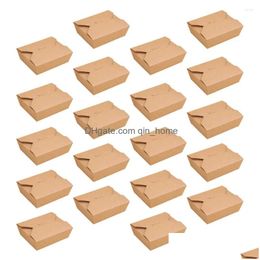 Ensembles de vaisselle Boîte Papier Déjeuner À emporter Conteneurs de repas Kraft Carton jetable Recyclable Fuite Graisse Préparation Drop Livraison Accueil G Dhtks