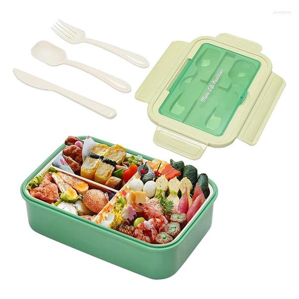 Juegos de vajilla Cajas para adultos 1400 ML Bento Lunch Box Niños Niños con cuchara Tenedor Contenedores Compartimentos