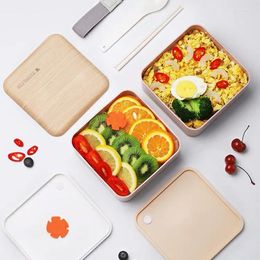 Ensembles de vaisselle sans BPA Double couche boîte à lunch ensemble en bois Style micro-ondes Bento carré conteneur pour étudiants travailleurs