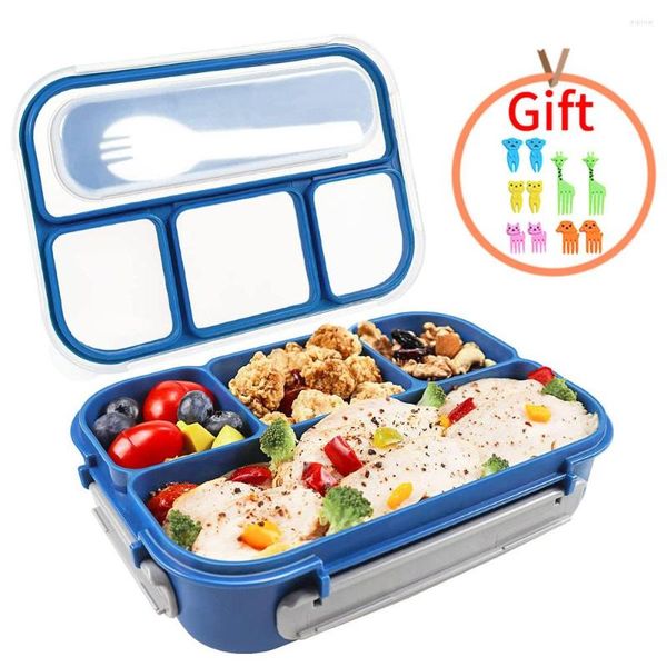 Juegos de vajilla BPA Free Kids Bento Lunch Box con 4 compartimentos Cuchara 1000 ML Almacenamiento a prueba de fugas para contenedores escolares