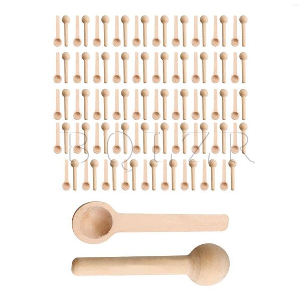 Ensembles de vaisselle BQLZR 100 pièces Mini cuillères en bois pour sel et épices 19x70mm couleur bois naturel