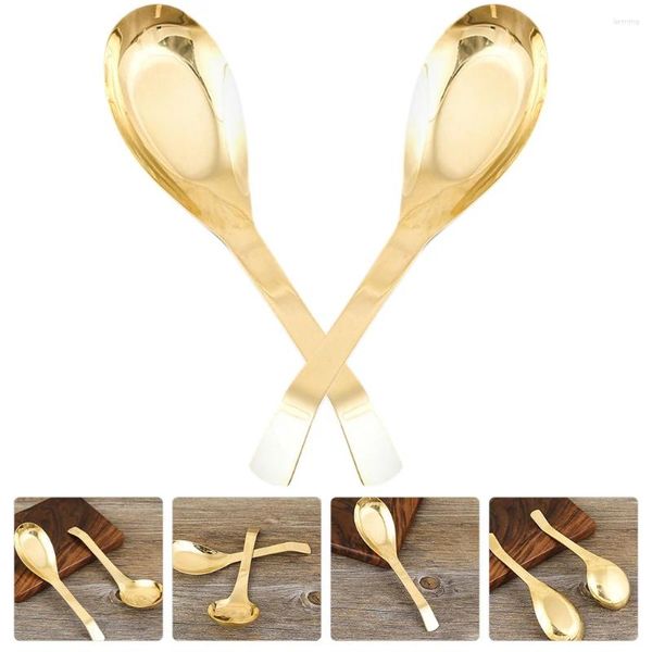 Juegos de vajilla Cuchara de latón Cucharón de sopa dorado Cuchara de cocina de metal Utensilios para servir Cucharas para cocinar platos de acero inoxidable para