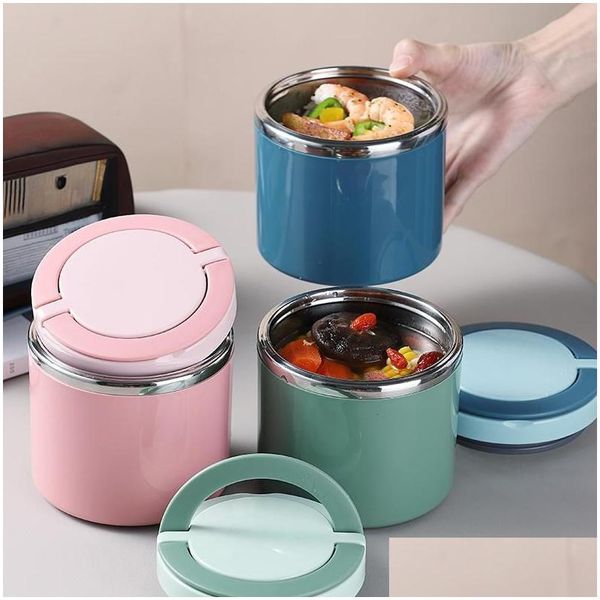 Ensembles de vaisselle Tasse de petit-déjeuner Bol à soupe en acier inoxydable Boîte à lunch portable Porridge Conteneur de stockage thermique Bento scellé avec poignée Dhdzk