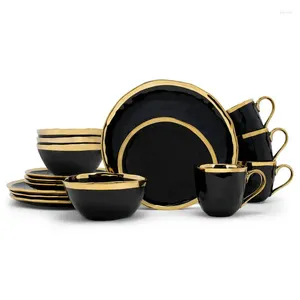 Ensembles de vaisselle Service de table 16 pièces en céramique Bubble - Service pour 4 personnes en or noir