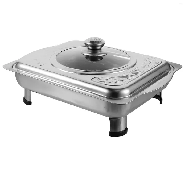 La vaisselle place le plateau rectangulaire plat d'acier inoxydable de support de nourritures de buffet avec le couvercle