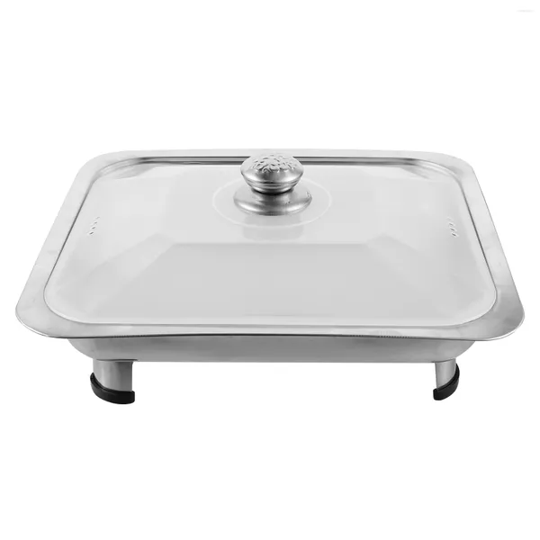 Juegos de vajilla Estufa de buffet Bandeja de servidor Plato de servicio rectangular Bandeja de acero inoxidable Cubierta combinada