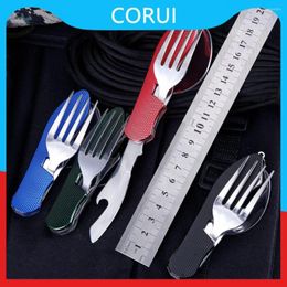 Dijkartikelen Sets kampeergerei eten Flatware Tableware Roestvrij staal multifunctioneel reisgerei Afneembaar draagbaar 4 in 1