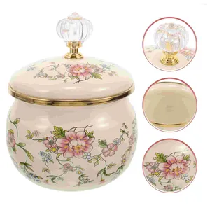 Ensembles de vaisselle pots de bonbons avec couvercles en émail assaisonnement pot sucre salant pot de thé à cartouche motif de fleur récipient de graisse huile vintage