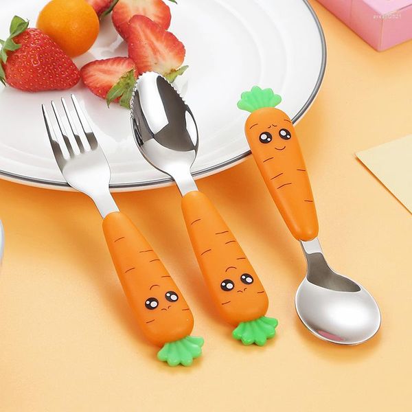 Ensembles de vaisselle carottes ensemble enfants enfants 304 acier inoxydable cuillère fourchette couverts avec boîte bébé alimentation cuisine vaisselle fournitures