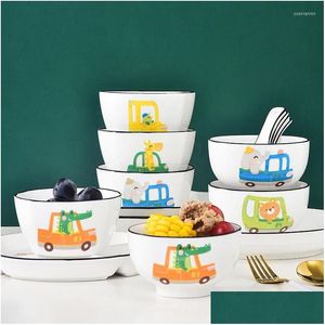 Serviessets Cartoon Dier Auto Servies Drinken Soepkom Kinderen Verjaardagscadeau Schattig Huishoudelijk Keramisch Rijstdiner Set Drop D Dhp7R