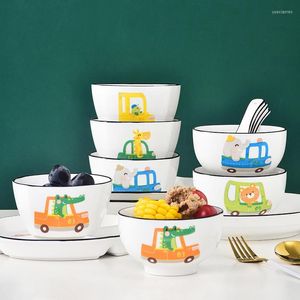 Ensembles de vaisselle dessin animé Animal voiture vaisselle boire soupe bol enfants cadeau d'anniversaire mignon ménage en céramique riz dîner ensemble