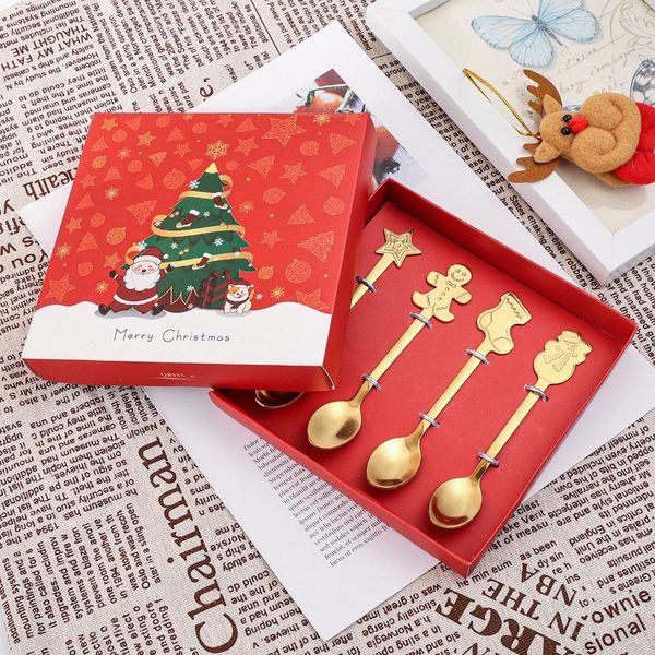 Ensembles de vaisselle dessin animé Christmas Gingerbread Man Snowman Snowman Spoon Caxe en acier inoxydable Cuisine Cuisine Vide 2024 Gift Year