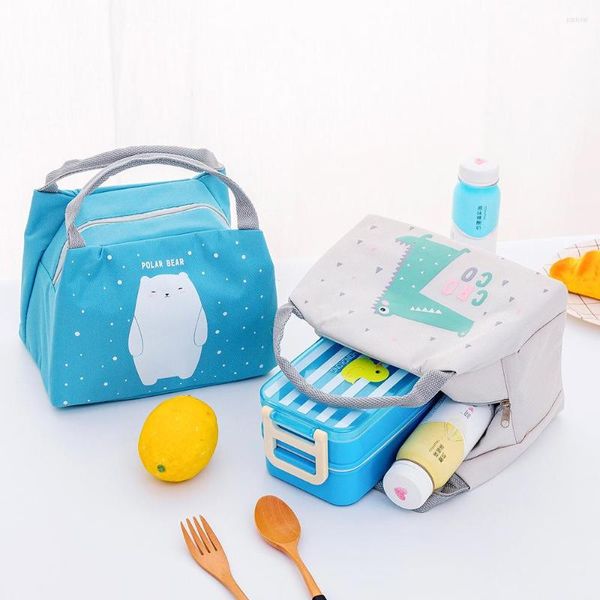 Juegos de vajilla Bolsas de almuerzo lindas de dibujos animados para caja Mujeres Niñas Niños Niños Refrigerador con aislamiento térmico Tote Contenedor de alimentos de frutas