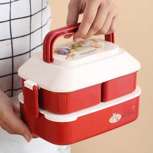 Dijkartikelen sets cartoon lunchbox dubbele laag container voor kinderen student picknick school bento magnetron keuken keukengerei