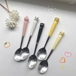 Ensembles de vaisselle dessin animé rose bébé cuillère fourchette baguettes en acier inoxydable couverts pour enfants vaisselle d'alimentation