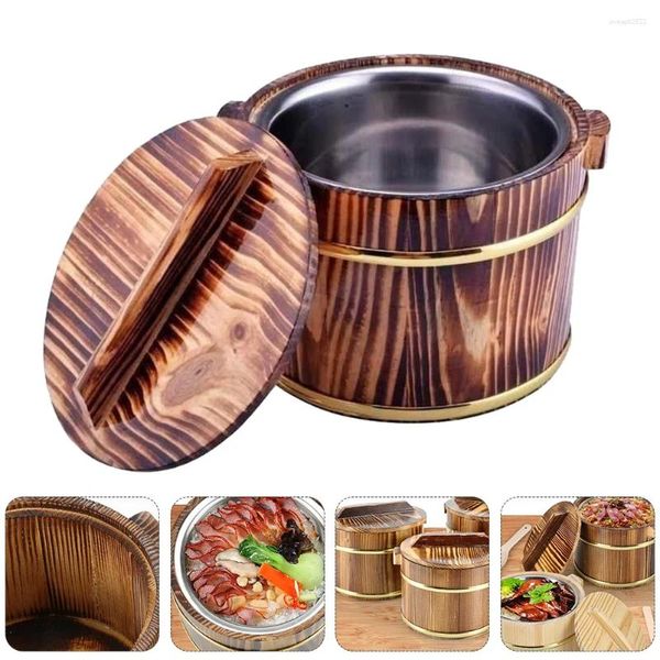 Set di stoviglie Kit di insalata di riso in botte Secchio portaoggetti creativo Ciotola per sushi Pratico miscelazione di tofu Legno resistente Acciaio inossidabile Unico